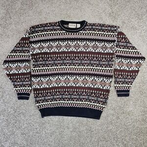 Vtg Cotton Traders Men's L Crewneck Sweater Fair Isle Abstract Pattern Striped